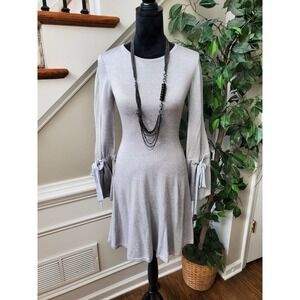 CeCe Women's Gray Cotton Round Neck Long Sleeve Casual Knee Length Dress Size XS